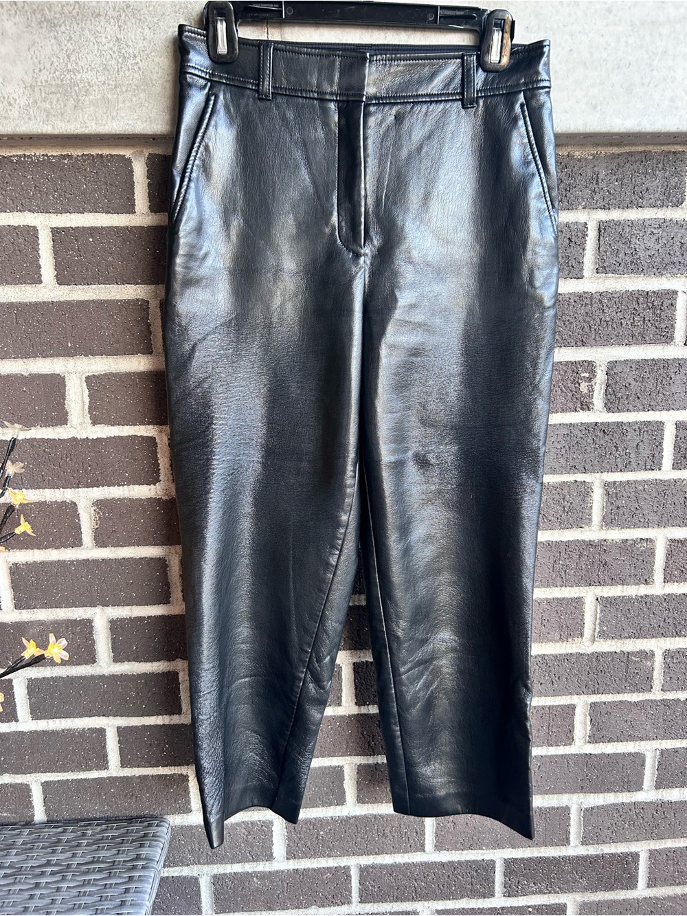 Babaton Black Faux Leather Straight-Leg Cropped Pants Size 6